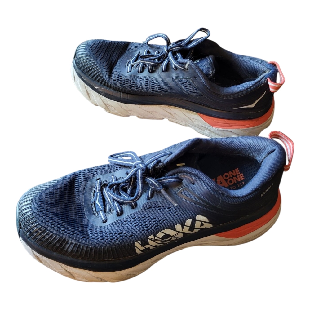 Hoka One One Bondi 7 Blue and Coral Running Shoes - Size 7.5